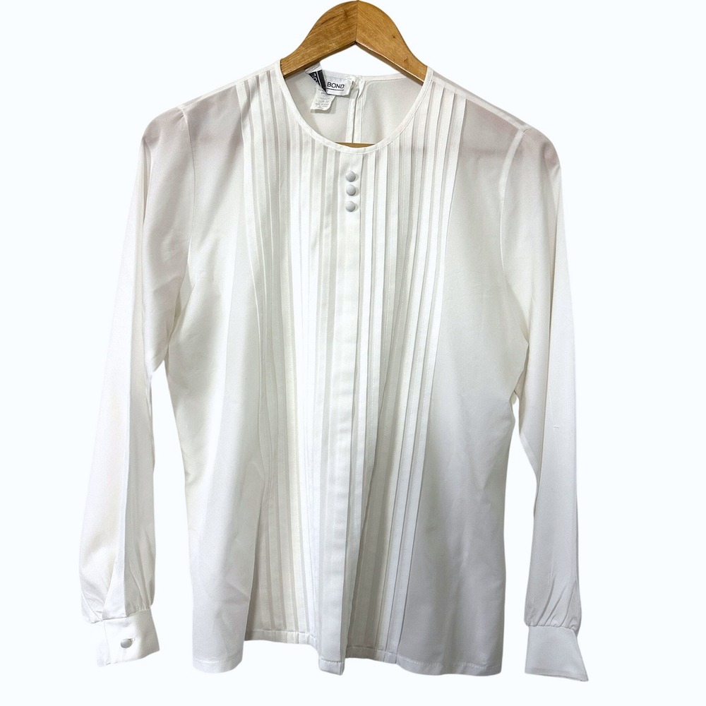 Vintage White Pintuck Blouse Top Sheer Minimalist Office Career USA Judy Bond